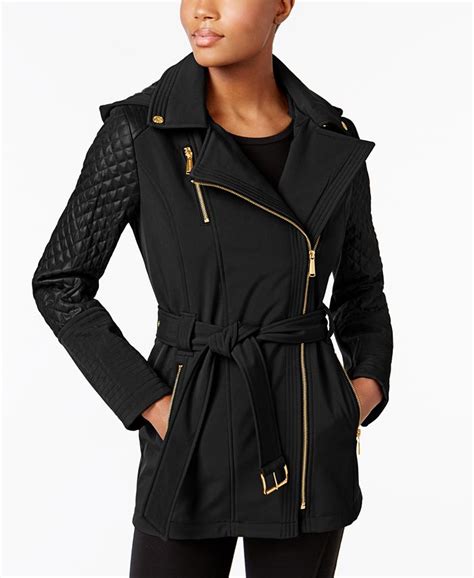 michael michael kors asymmetrical quilted sleeve trench coat